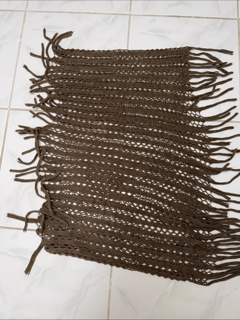 Brown Crochet Fringe Scarf - Women's Accessory